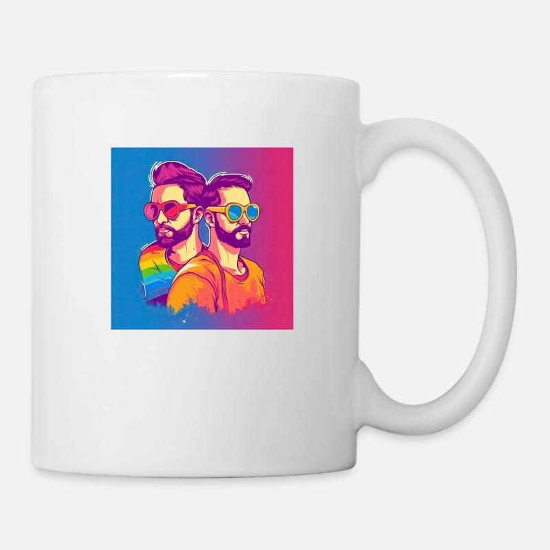 Fierté inclusive : deux hommes embrassent la diversité dans - Mug blanc - blanc