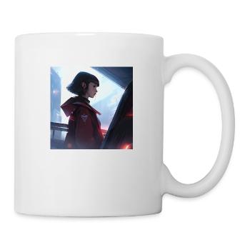 Serene Enigma: Fesselndes Porträt im Anime-Stil - Tasse - Weiß - Rechts