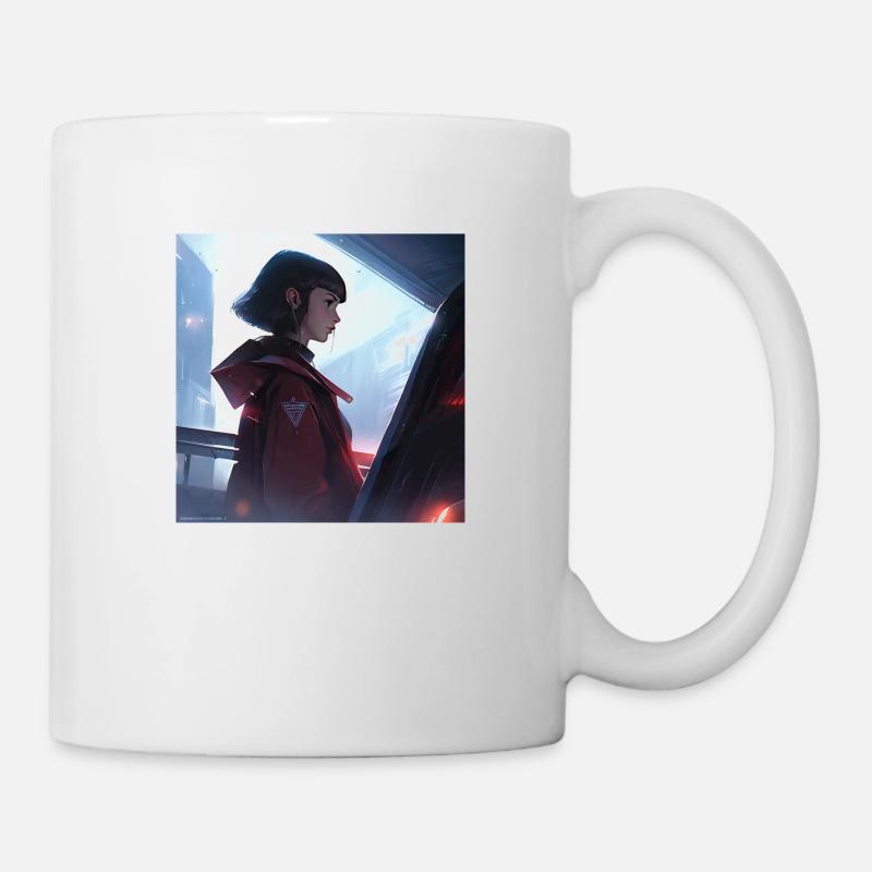 Serene Enigma: Portrait captivant de style anime - Mug blanc - blanc