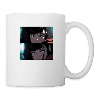 Emerald Gaze: Anime-Porträt eines schönen Mädchens - Tasse - Weiß - Rechts