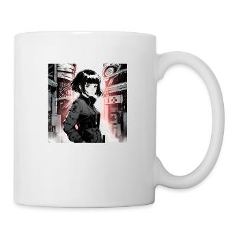 Monochromes Phänomen: Schönes Anime-Mädchen in einem - Tasse - Weiß - Rechts