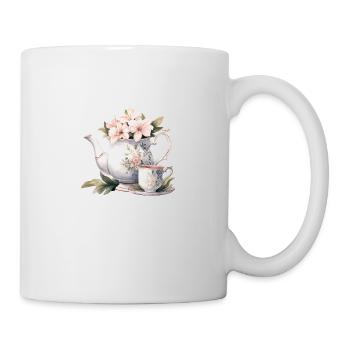 Teekanne mit Blumen - Tasse - Weiß - Rechts