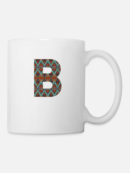 Buchstabe B- Boho-Design, buntes Monogramm - Tasse - Weiß