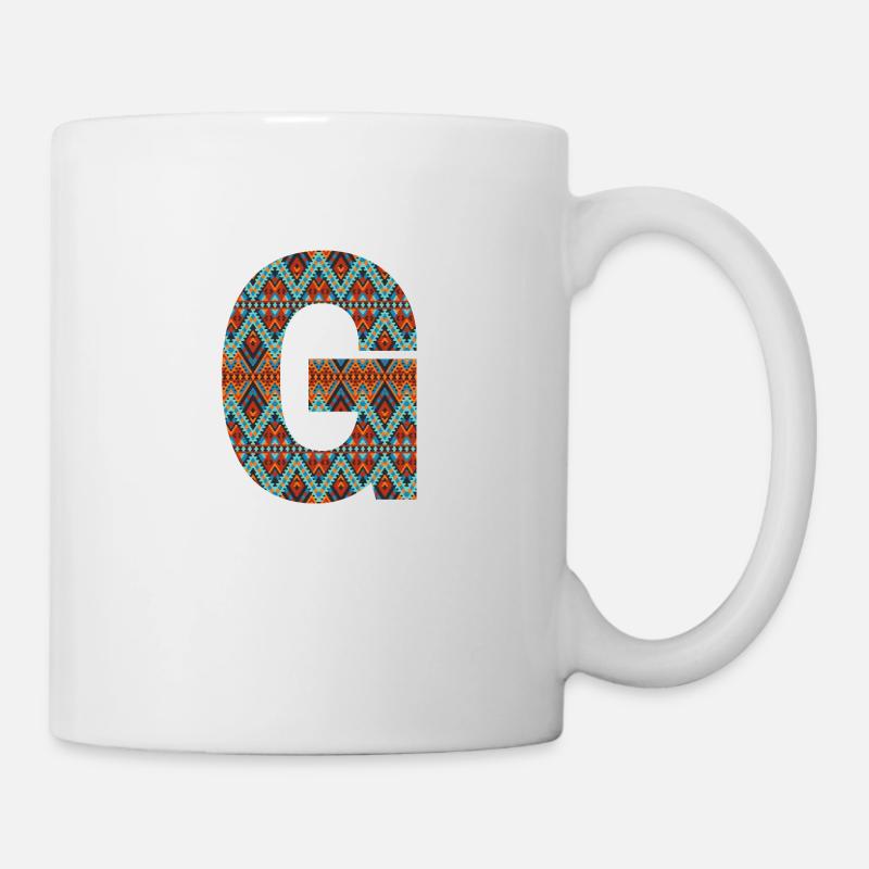 Buchstabe G- Boho-Design, Buntes Monogramm - Tasse - Weiß