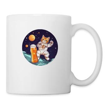Chat mignon avec de la bière dans l’espace en tant qu’astronaute - Mug blanc - blanc - Droite
