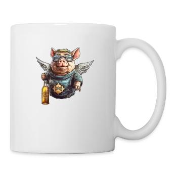 Fliegendes Schwein mit Bier - Lustig und Frech - Tasse - Weiß - Rechts