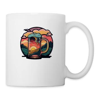 Bier bei Sonnenuntergang in der Natur. Freiheit - Tasse - Weiß - Rechts