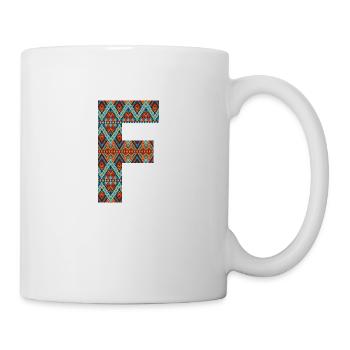 Letter F- boho design, Colorful monogram - Mug - white - Right