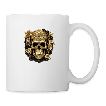Design exclusif de crâne doré avec des roses - Mug blanc - blanc - Droite