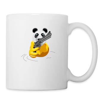 Ente Duck Entchen mit Panda Maske und Revolver - Tasse - Weiß - Rechts