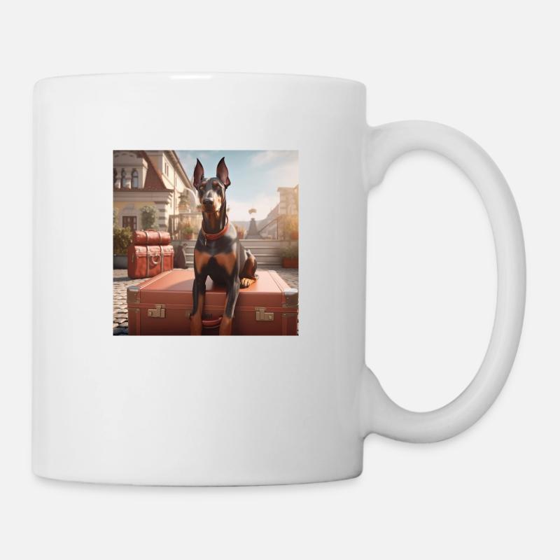 Dobermann im Urlaub auf einem Koffer - Tasse - Weiß