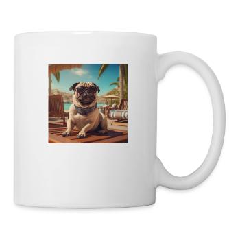 Mops mit Sonnenbrille im Urlaub am Strand - Tasse - Weiß - Rechts
