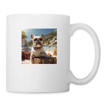 Bouledogue français portant des lunettes de soleil sur la plage - Mug blanc - blanc - Droite