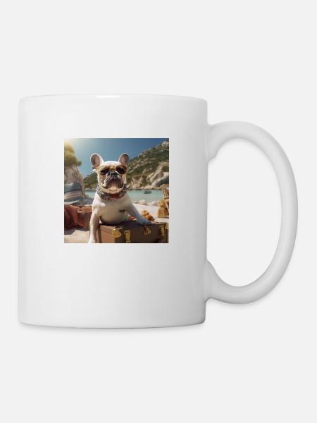 Französische Bulldogge mit Sonnenbrille am Strand - Tasse - Weiß