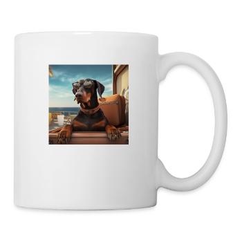 Doberman avec des lunettes de soleil dans ses bagages - Mug blanc - blanc - Droite