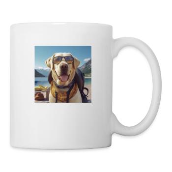 Labrador with sunglasses and backpack on vacation - Mug - white - Right