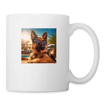 German Shepherd with sunglasses on vacation by the pool - Mug - white - Right