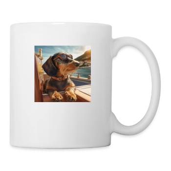 Teckel à poil dur avec lunettes de soleil en vacances - Mug blanc - blanc - Droite