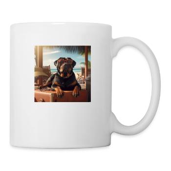 Rottweiler mit Sonnenbrille im Urlaub - Tasse - Weiß - Rechts