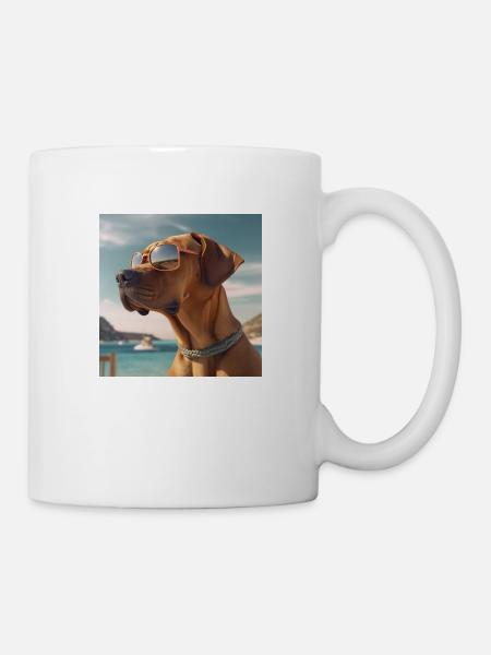 Rhodesian Ridgeback mit Sonnenbrille im Urlaub - Tasse - Weiß