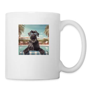 Riesenschnauzer mit Sonnenbrille im Urlaub - Tasse - Weiß - Rechts