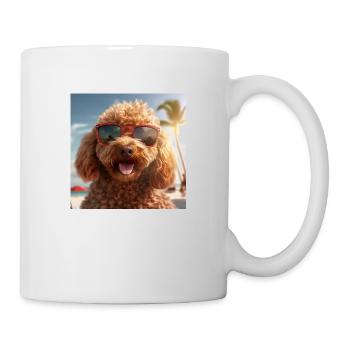 Pudel mit Sonnenbrille im Urlaub am Strand - Tasse - Weiß - Rechts