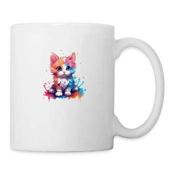 Niedliche kleine farbige Kätzchenkatze mit Farbspritzern - Tasse - Weiß - Rechts