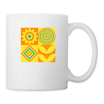 Bauhaus Design Retro Stil, orange, gelb, oberedel - Tasse - Weiß - Rechts