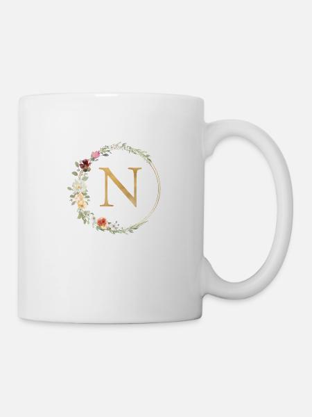 Personalisierbar Monogramm N Floral - Tasse - Weiß