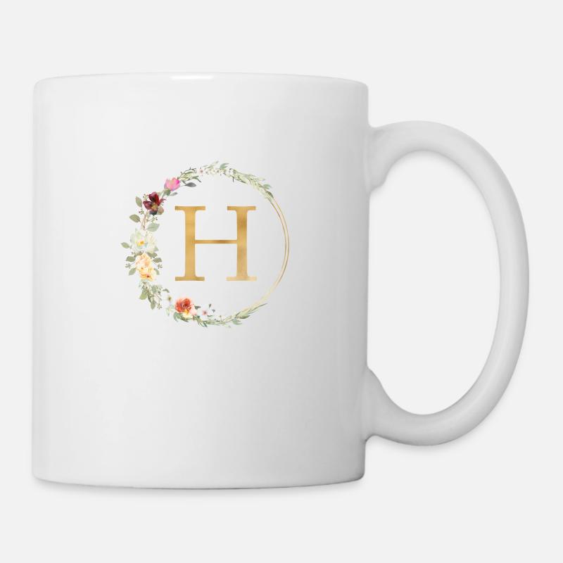 Personalisierbar Monogramm H Floral - Tasse - Weiß