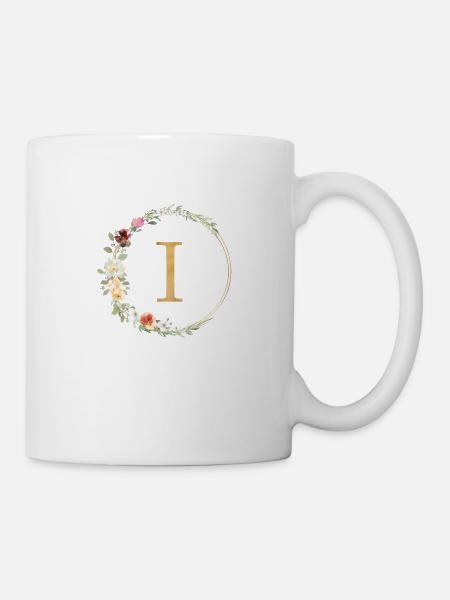 Personalisierbar Monogramm I Floral - Tasse - Weiß