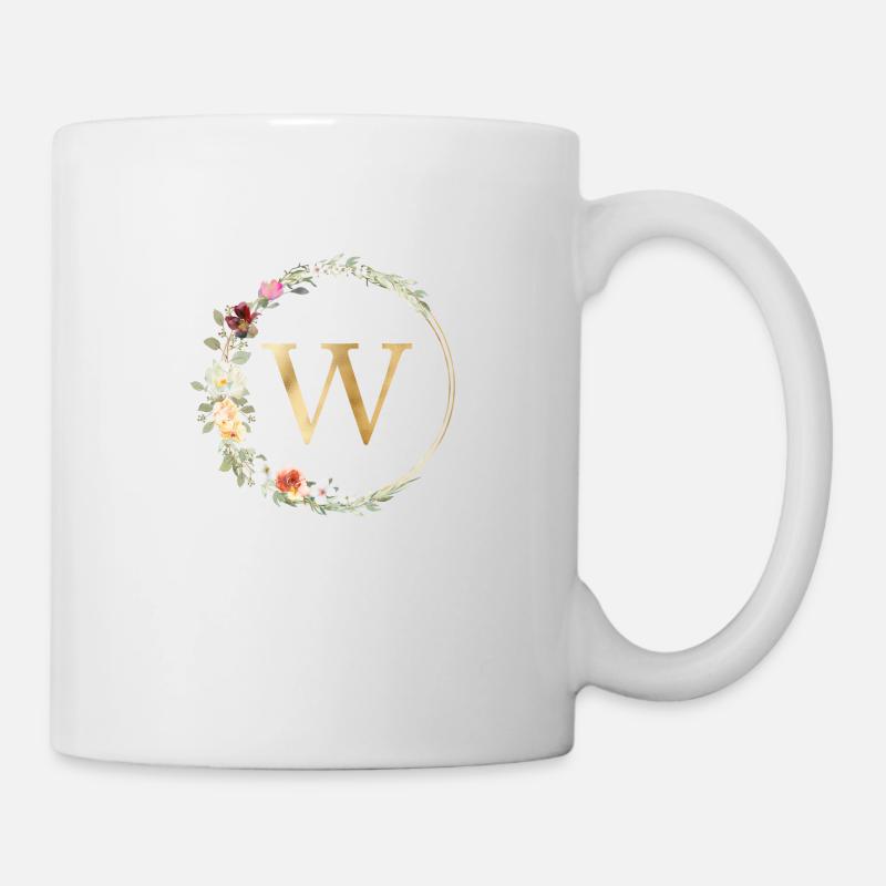 Personalisierbar Monogramm W Floral - Tasse - Weiß