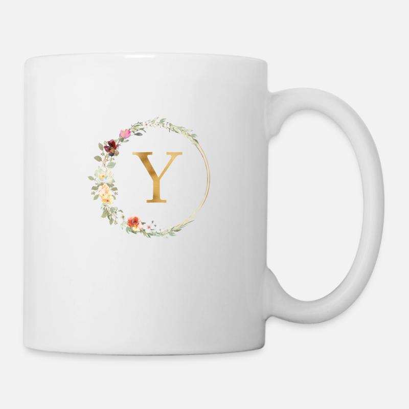 Personalisierbar Monogramm Y Floral - Tasse - Weiß