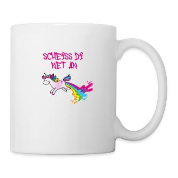 Scheiss di net an, Einhorn, kotzendes einhorn,bunt - Tasse - Weiß - Rechts