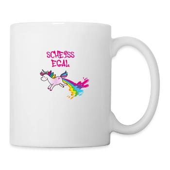 Scheiss egal ,Einhorn,kotzendes einhorn,regenbogen - Tasse - Weiß - Rechts