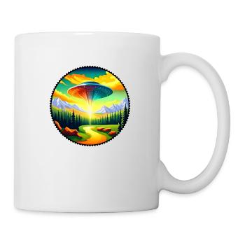 Painting of a UFO in the mountains - Mug - white - Right