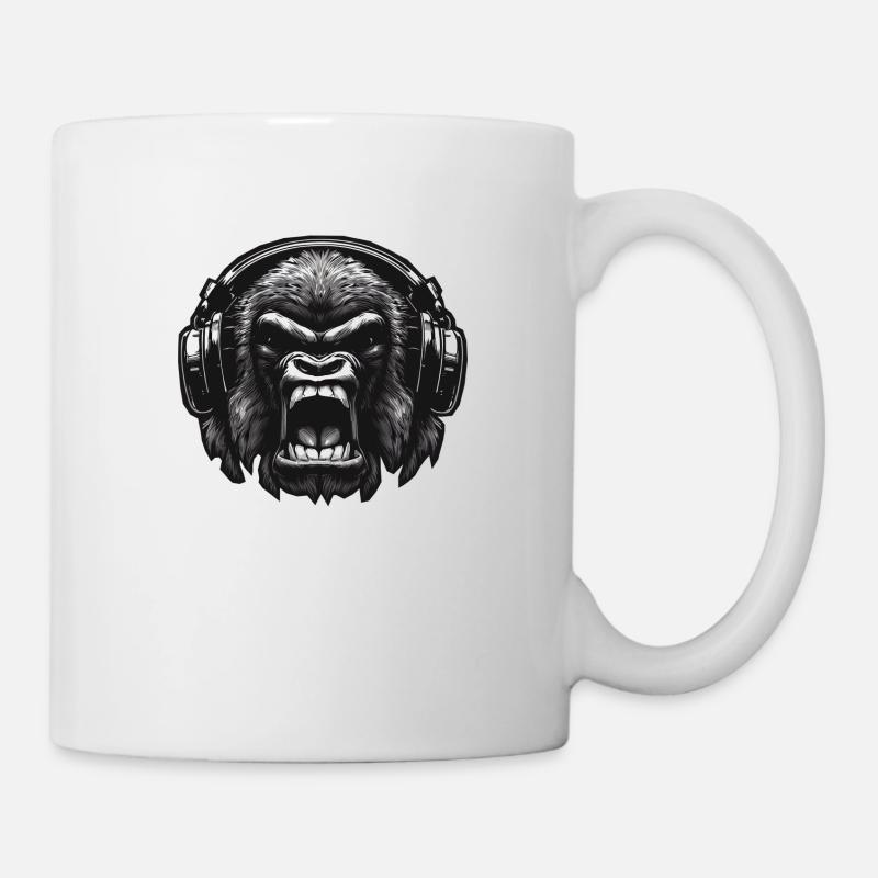 Gorilla DJ avec casque - Mug blanc - blanc