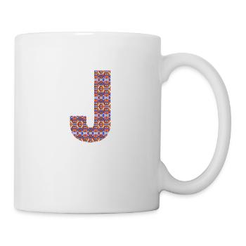 Monogramm Buchstabe J - geometrisches Muster - Tasse - Weiß - Rechts