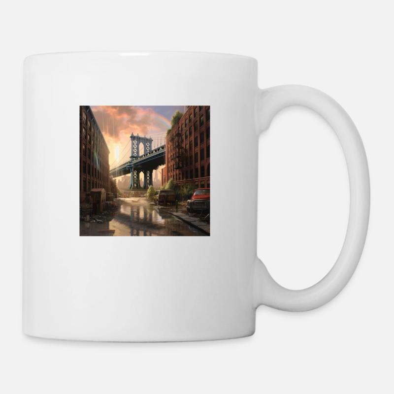 Brooklyn Bridge in rain at sunset - Mug - white