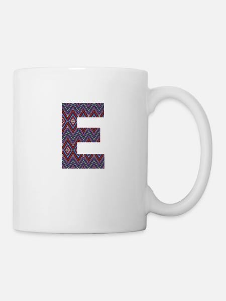 Monogramm Buchstabe E- boho buntes Design - Tasse - Weiß