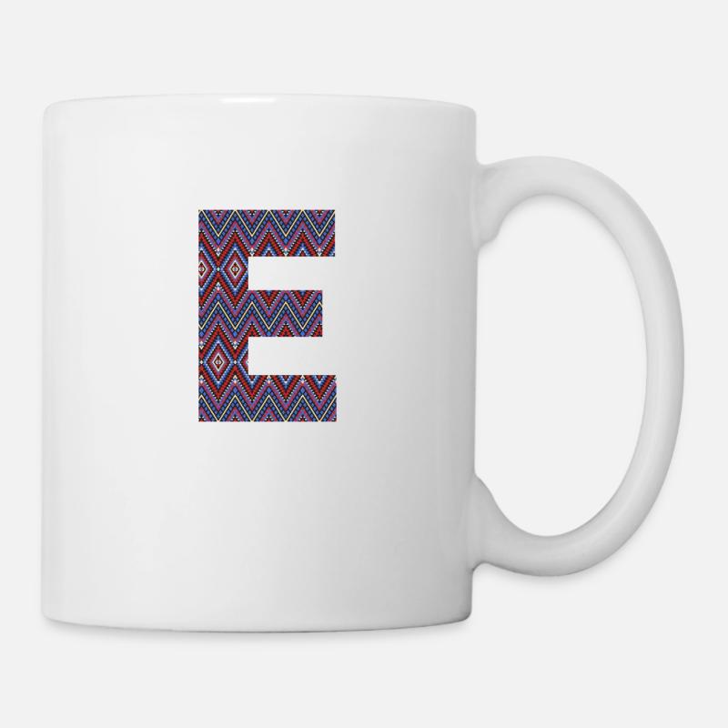 Monogramm Buchstabe E- boho buntes Design - Tasse - Weiß