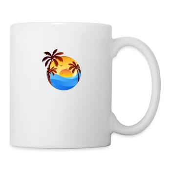 Flacher Sonnenuntergangshintergrund mit Palmen - Tasse - Weiß - Rechts