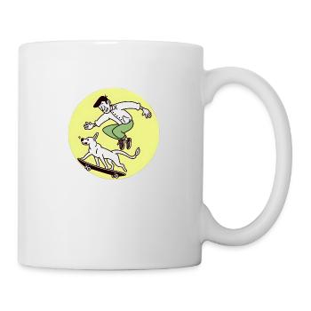 Skateboarder & verspielter Hund - Tasse - Weiß - Rechts