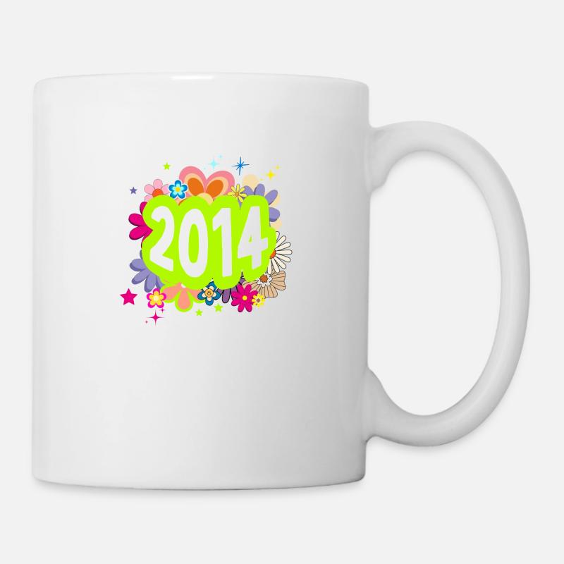 Année 2014 anniversaire Groovy floral - Mug blanc - blanc