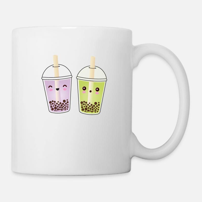 Kawaii Bubble Teas - Green Matcha and Purple Taro - Mug - white