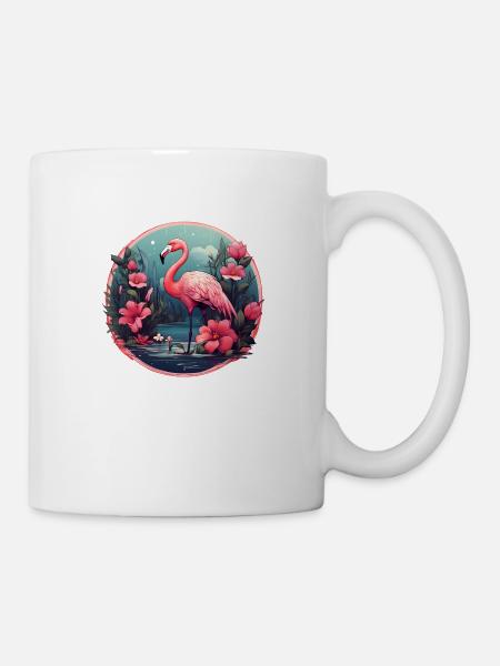 Floraler Flamingo - Tasse - Weiß