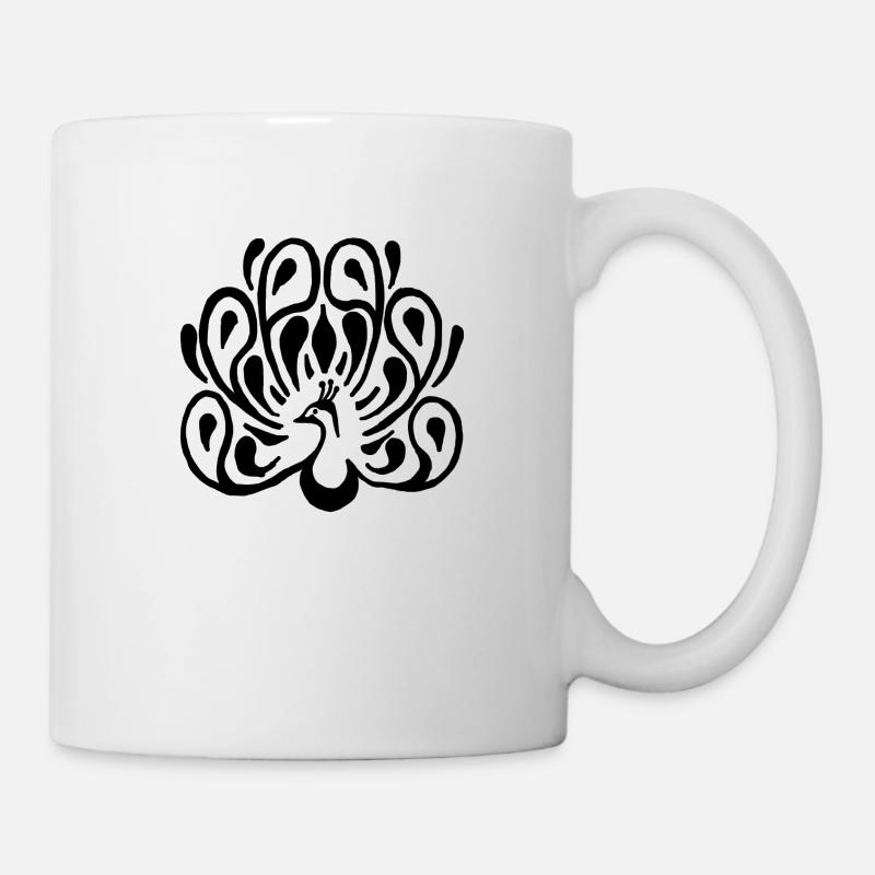 Pfau in schwarz - Tasse - Weiß