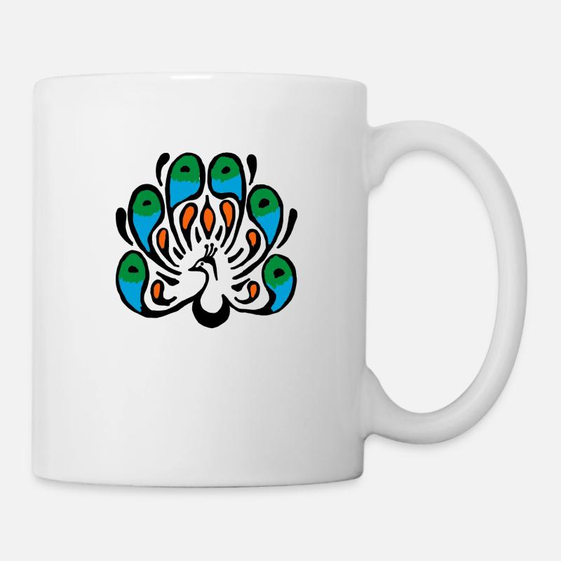 pfau in Farbe - Tasse - Weiß