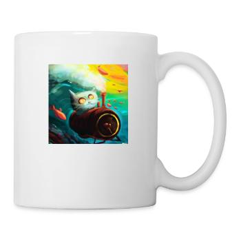 Digital Art! Katze in Lokomotive unter Wasser - Tasse - Weiß - Rechts