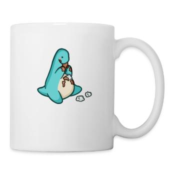 hugadino dino eats chocolate, cute dinosaur - Mug - white - Right